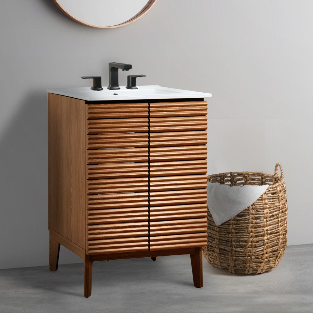 Henry Modern 2-Shelf Bath Vanity Cabinet with White Ceramic Sink Basin Top (Faucet not Included)