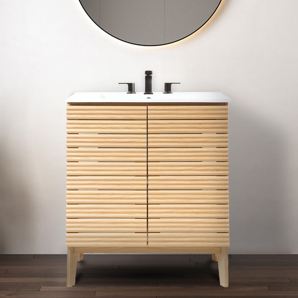 Henry Modern 2-Shelf Bath Vanity Cabinet with White Ceramic Sink Basin Top (Faucet not Included)