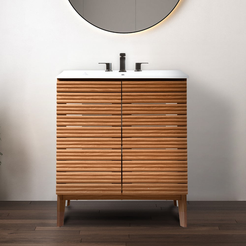 Henry Modern 2-Shelf Bath Vanity Cabinet with White Ceramic Sink Basin Top (Faucet not Included)
