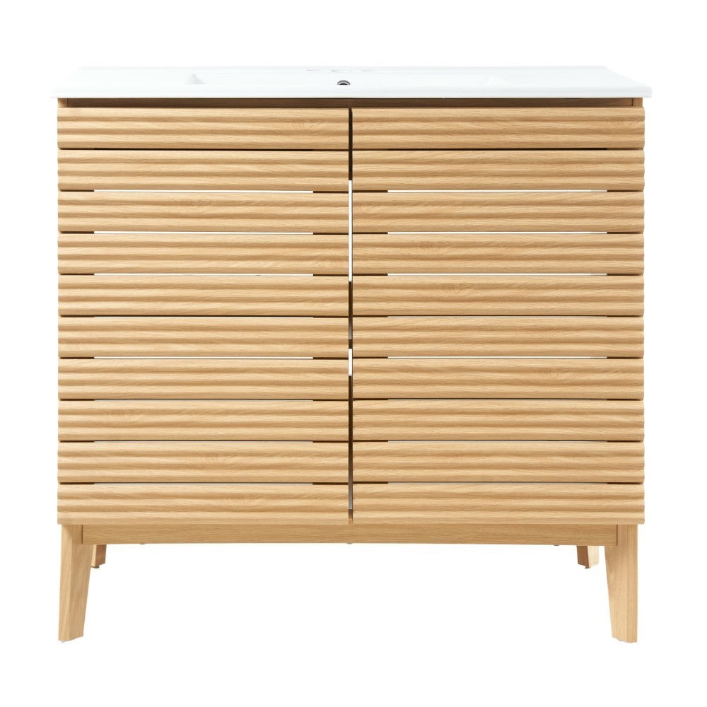 Henry Modern 2-Shelf Bath Vanity Cabinet with White Ceramic Sink Basin Top (Faucet not Included)