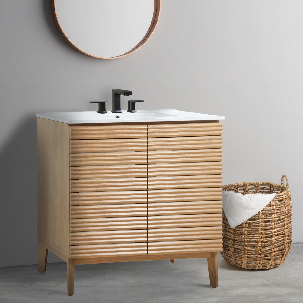 Henry Modern 2-Shelf Bath Vanity Cabinet with White Ceramic Sink Basin Top (Faucet not Included)