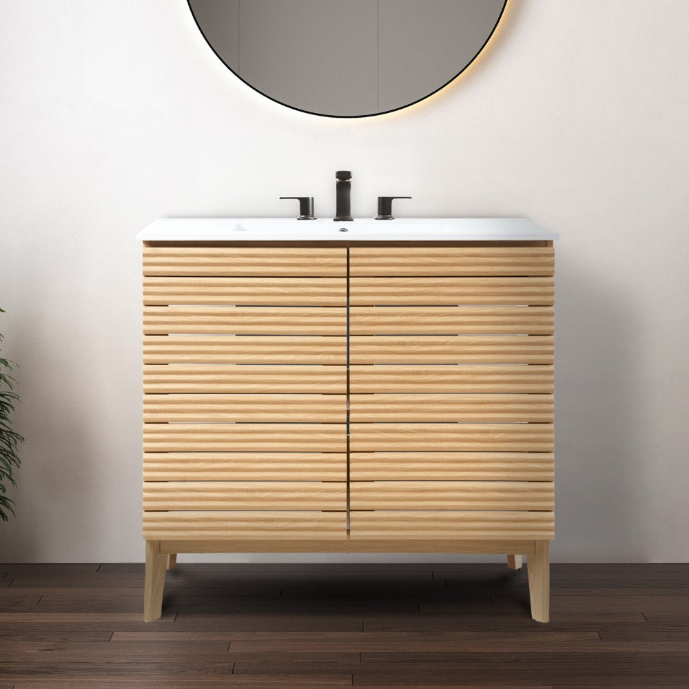 Henry Modern 2-Shelf Bath Vanity Cabinet with White Ceramic Sink Basin Top (Faucet not Included)