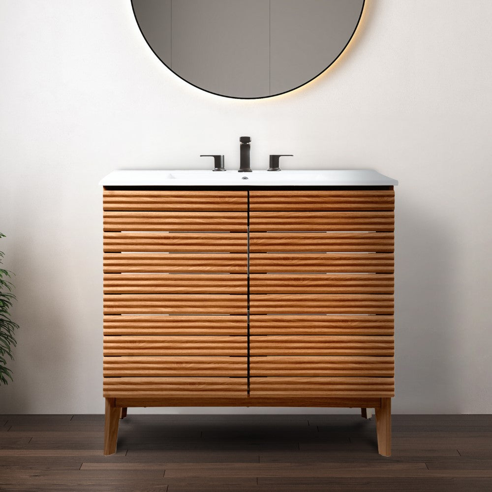 Henry Modern 2-Shelf Bath Vanity Cabinet with White Ceramic Sink Basin Top (Faucet not Included)