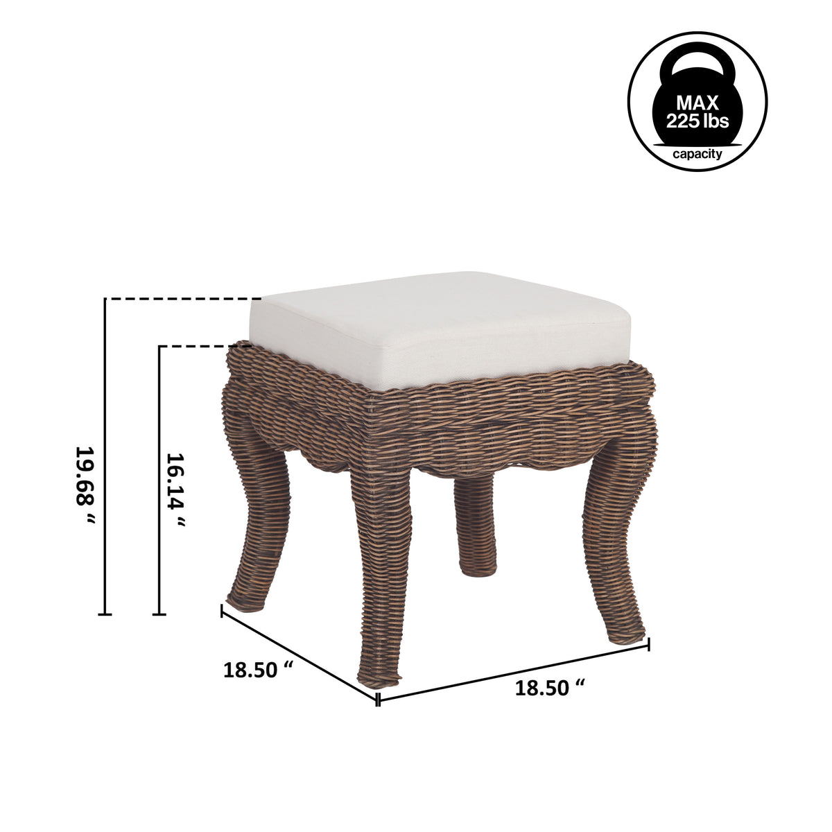 Baxton 19.7" Bohemian Designer Woven Rattan/Wood Vanity Stool