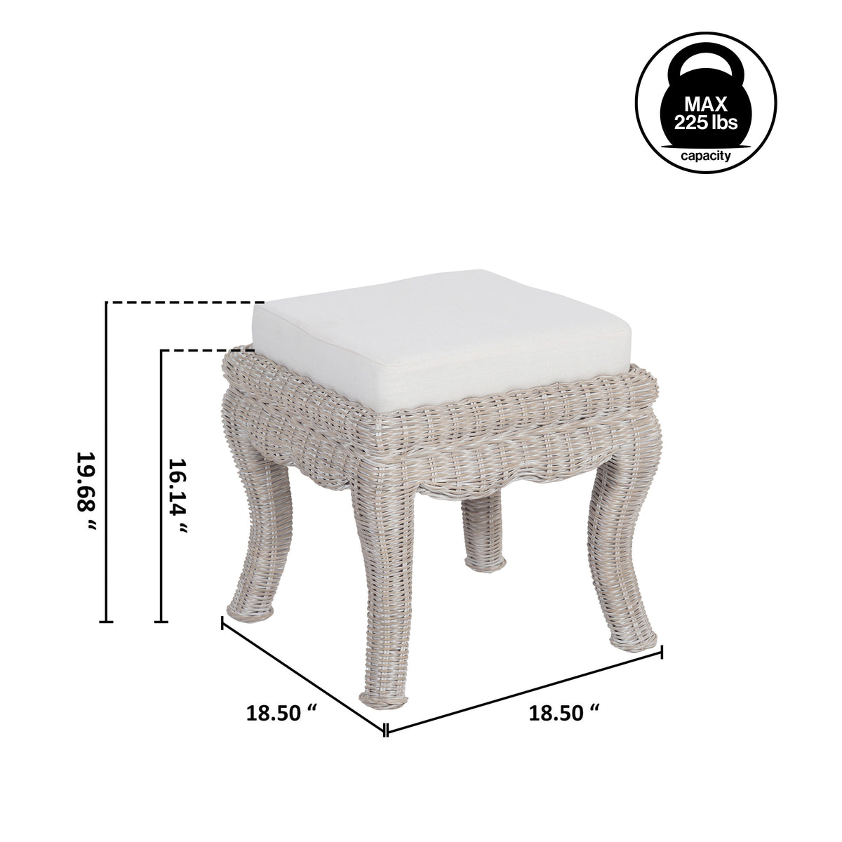 Baxton 19.7" Bohemian Designer Woven Rattan/Wood Vanity Stool
