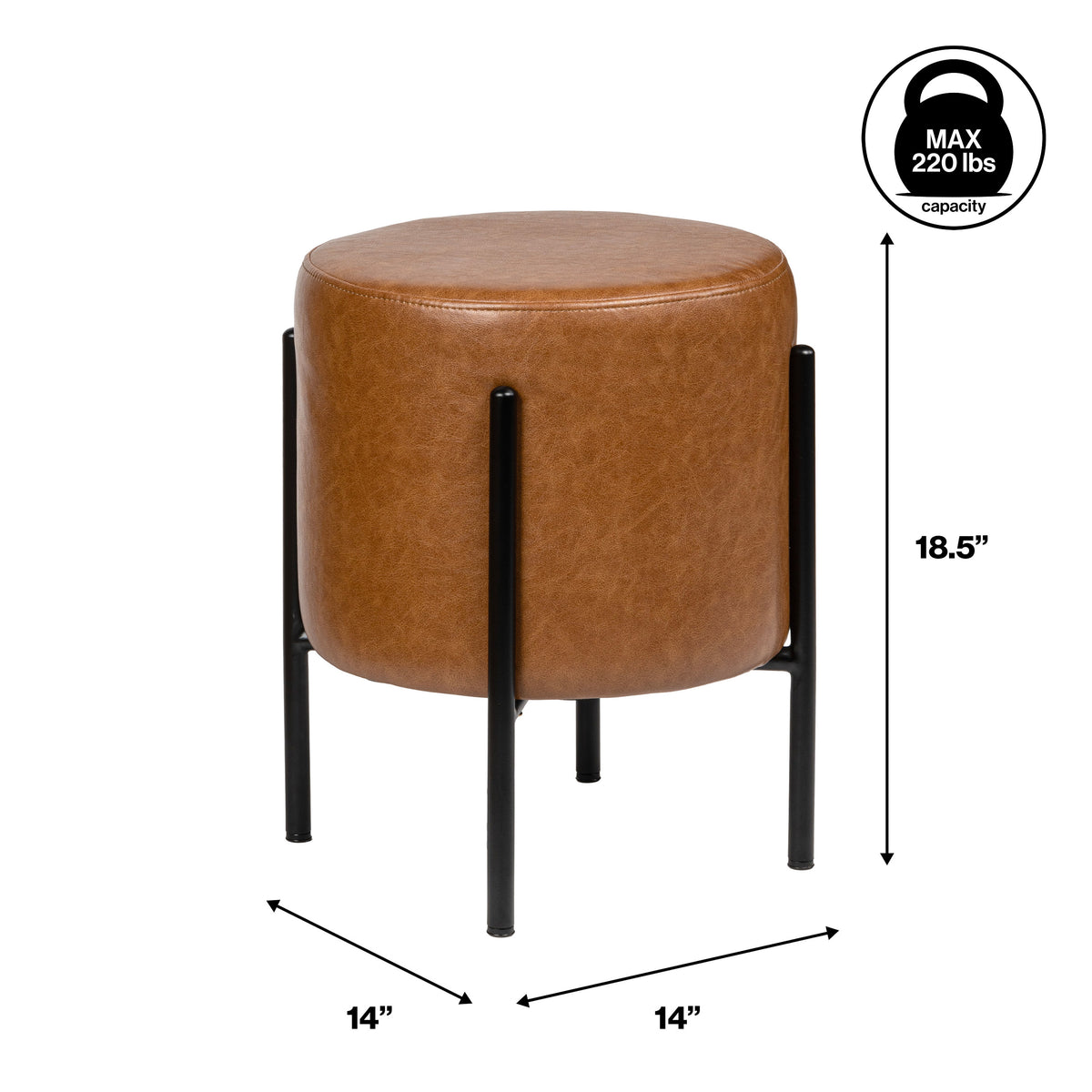 Paddy 18.5" Modern Minimalist Round Backless Metal/Bouclé Cushioned Vanity Stool