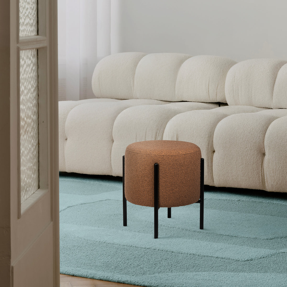 Paddy 18.5" Modern Minimalist Round Backless Metal/Bouclé Cushioned Vanity Stool