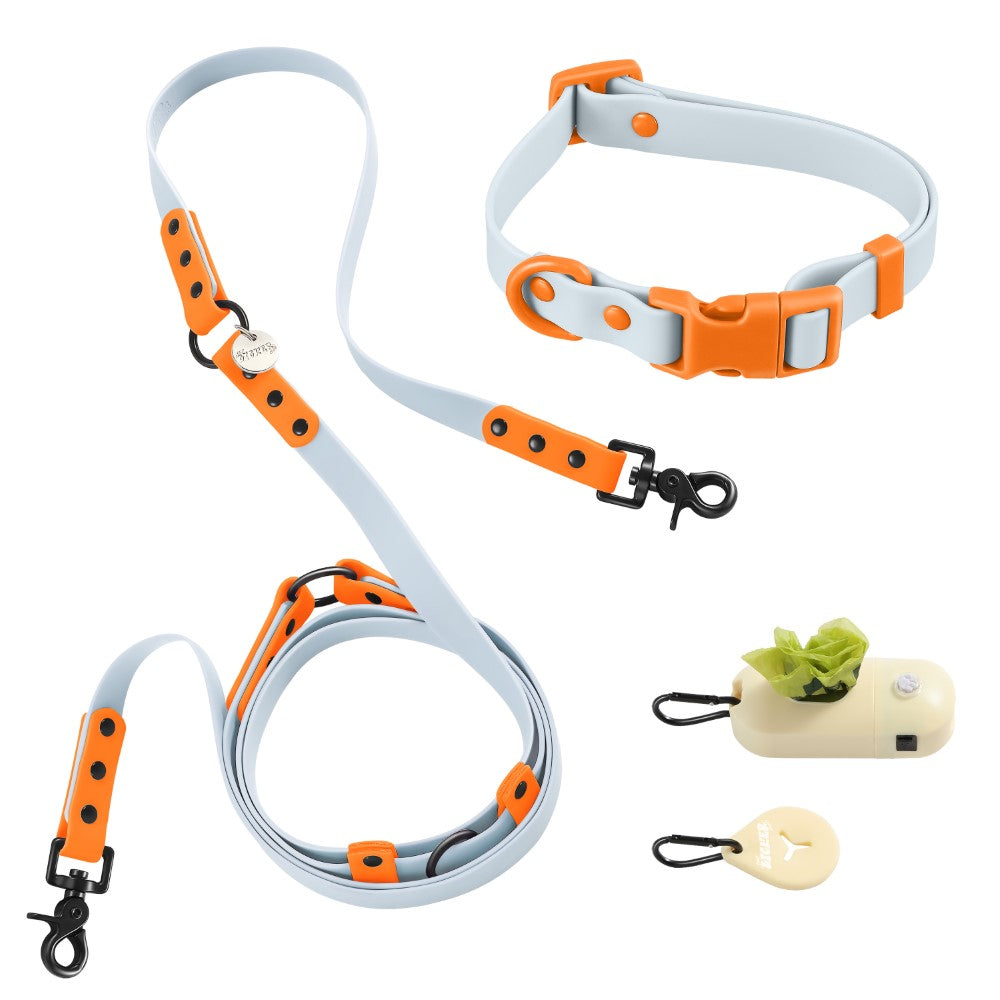 Shri 8FT Adjustable 6-in-1 Waterproof Hands-Free Leash and Collar with LED Flashlight Bag Dispenser and Poop Bag Holder