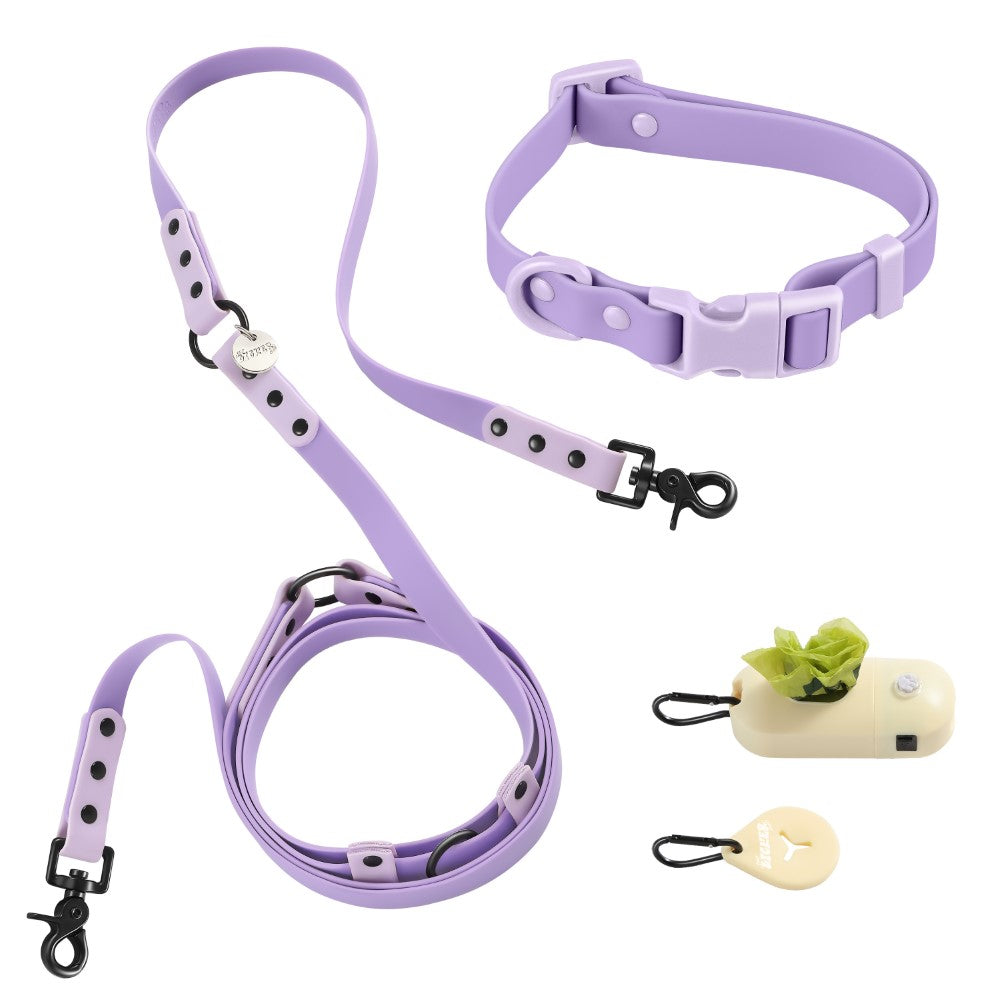 Shri 8FT Adjustable 6-in-1 Waterproof Hands-Free Leash and Collar with LED Flashlight Bag Dispenser and Poop Bag Holder