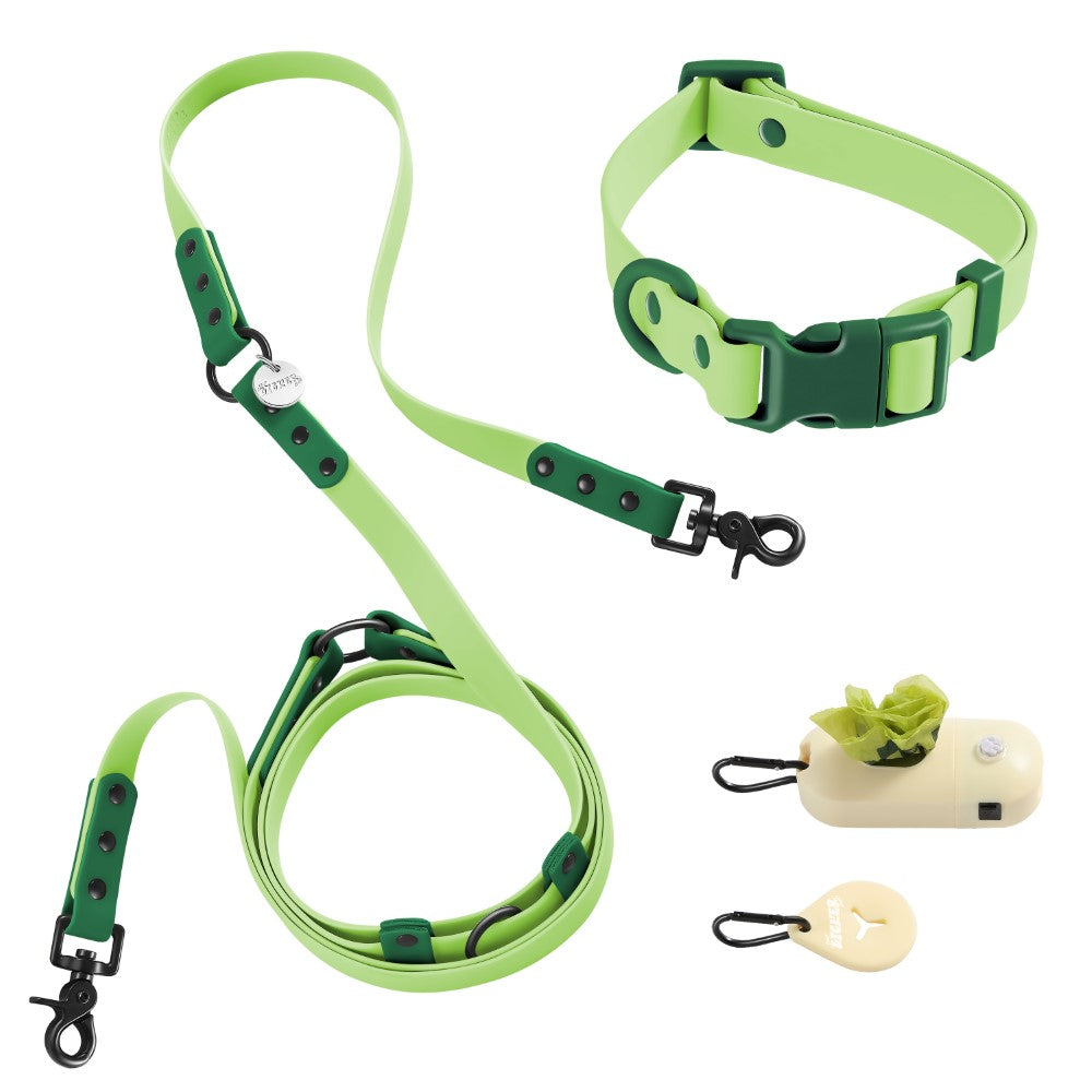 Shri 8FT Adjustable 6-in-1 Waterproof Hands-Free Leash and Collar with LED Flashlight Bag Dispenser and Poop Bag Holder