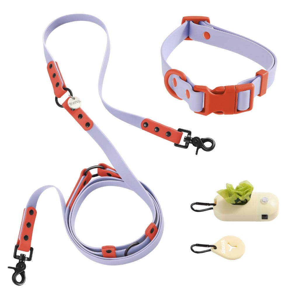 Shri 8FT Adjustable 6-in-1 Waterproof Hands-Free Leash and Collar with LED Flashlight Bag Dispenser and Poop Bag Holder