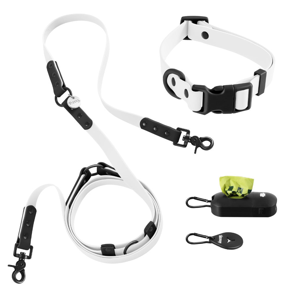 Shri 8FT Adjustable 6-in-1 Waterproof Hands-Free Leash and Collar with LED Flashlight Bag Dispenser and Poop Bag Holder