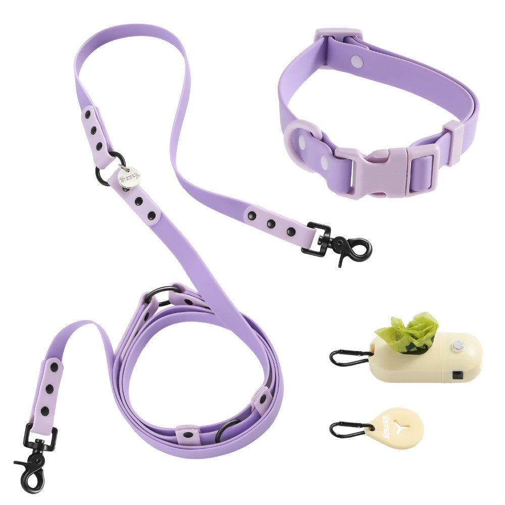 Shri 8FT Adjustable 6-in-1 Waterproof Hands-Free Leash and Collar with LED Flashlight Bag Dispenser and Poop Bag Holder