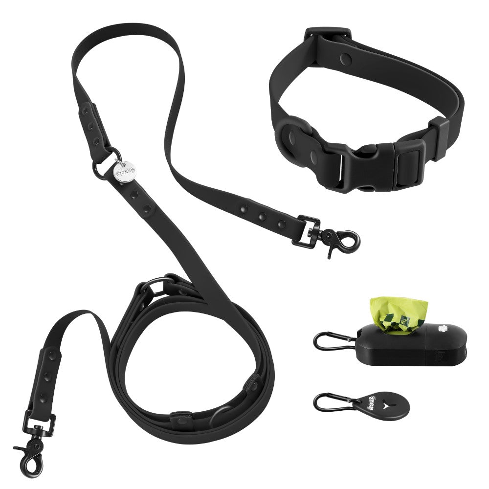 Shri 8FT Adjustable 6-in-1 Waterproof Hands-Free Leash and Collar with LED Flashlight Bag Dispenser and Poop Bag Holder