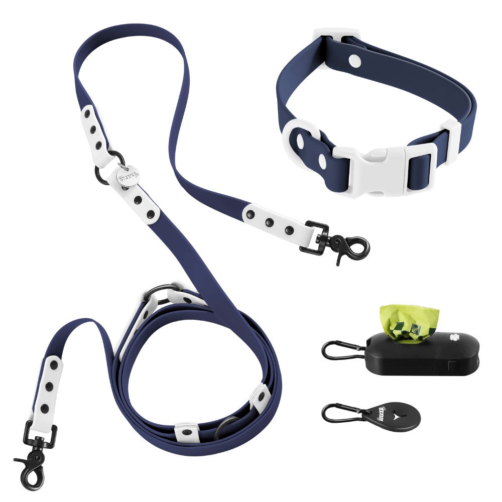 Shri 8FT Adjustable 6-in-1 Waterproof Hands-Free Leash and Collar with LED Flashlight Bag Dispenser and Poop Bag Holder