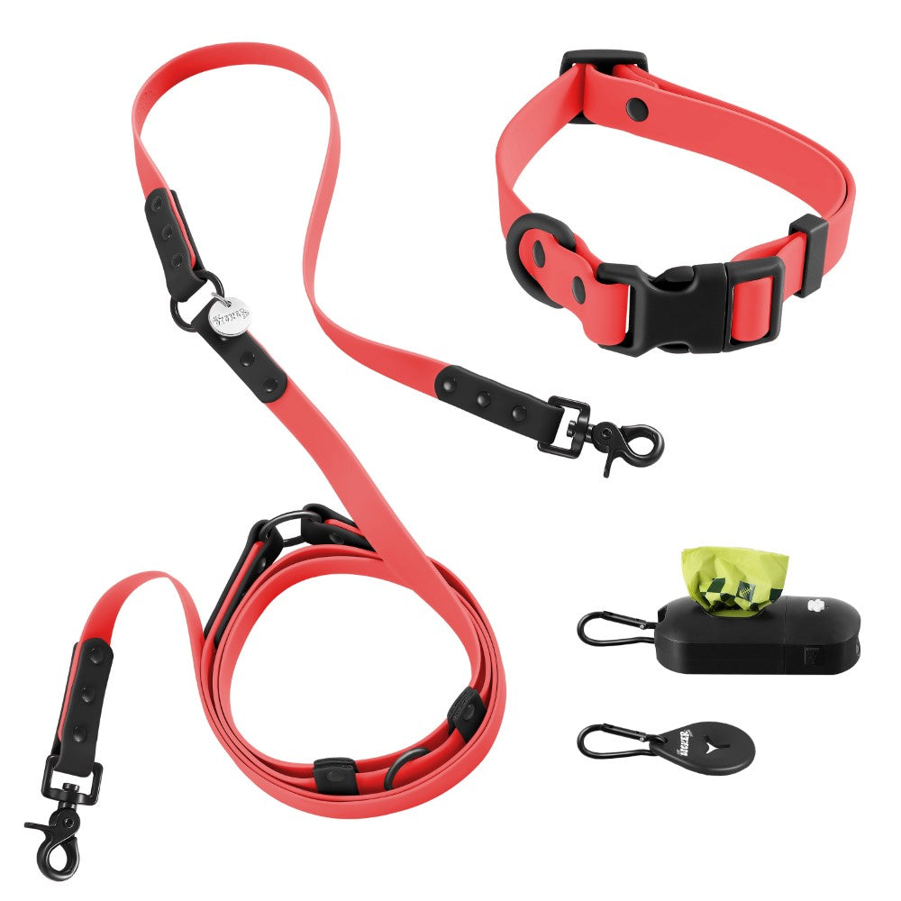 Shri 8FT Adjustable 6-in-1 Waterproof Hands-Free Leash and Collar with LED Flashlight Bag Dispenser and Poop Bag Holder