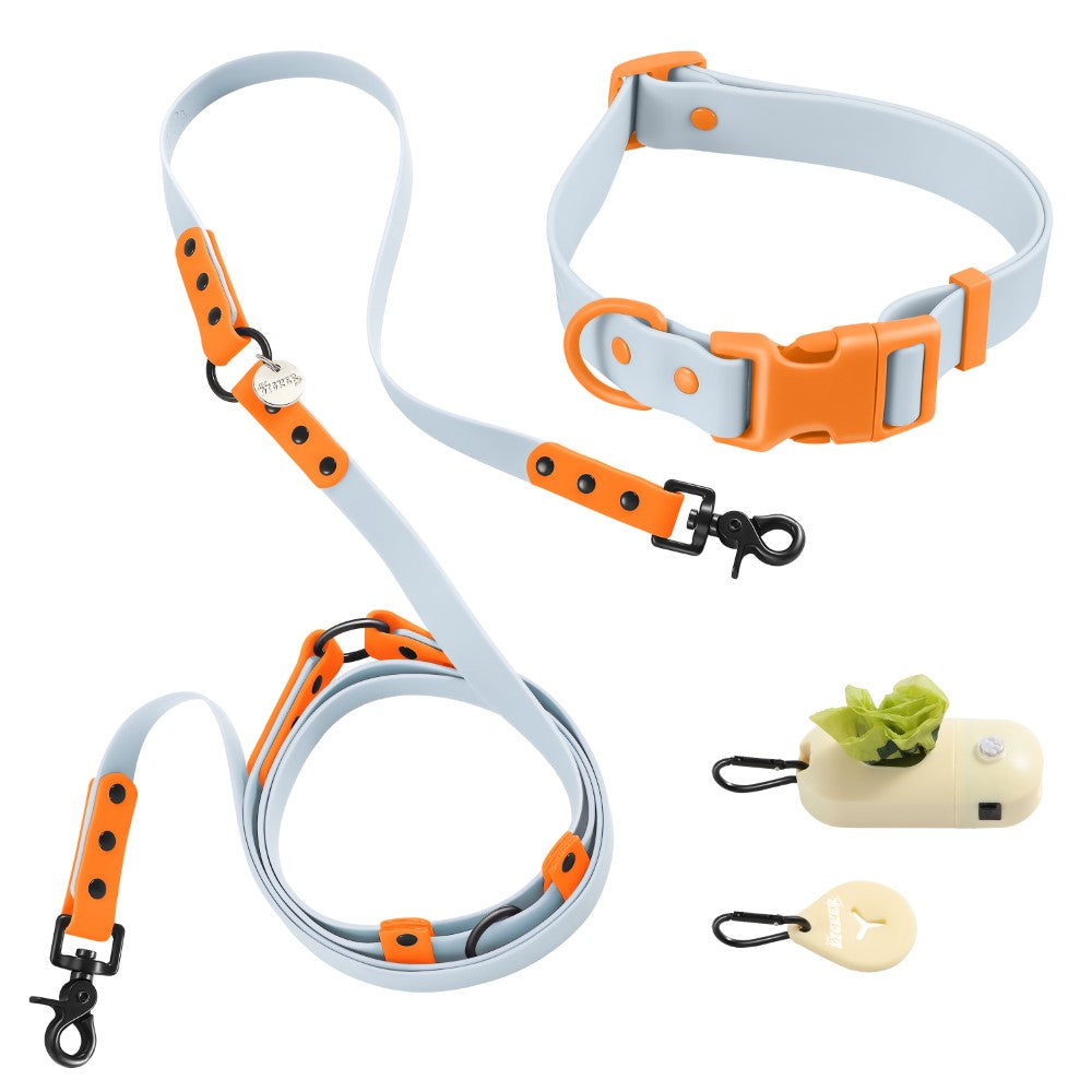 Shri 8FT Adjustable 6-in-1 Waterproof Hands-Free Leash and Collar with LED Flashlight Bag Dispenser and Poop Bag Holder