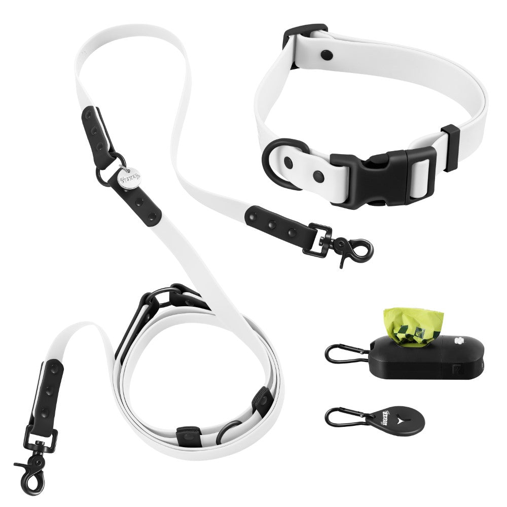 Shri 8FT Adjustable 6-in-1 Waterproof Hands-Free Leash and Collar with LED Flashlight Bag Dispenser and Poop Bag Holder