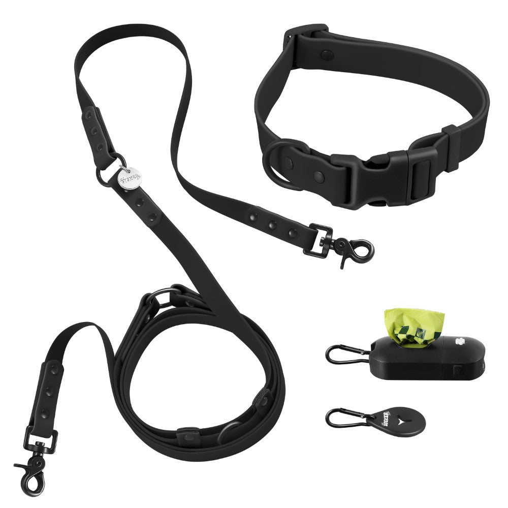 Shri 8FT Adjustable 6-in-1 Waterproof Hands-Free Leash and Collar with LED Flashlight Bag Dispenser and Poop Bag Holder