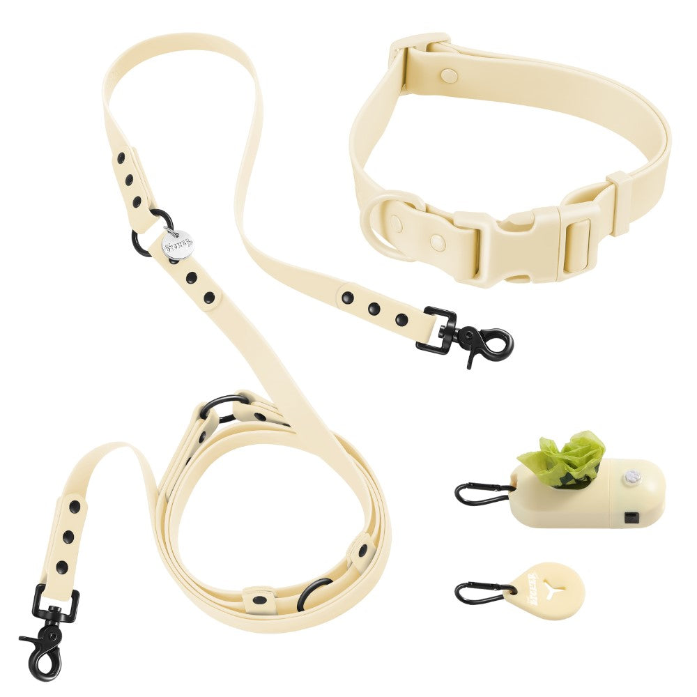 Shri 8FT Adjustable 6-in-1 Waterproof Hands-Free Leash and Collar with LED Flashlight Bag Dispenser and Poop Bag Holder