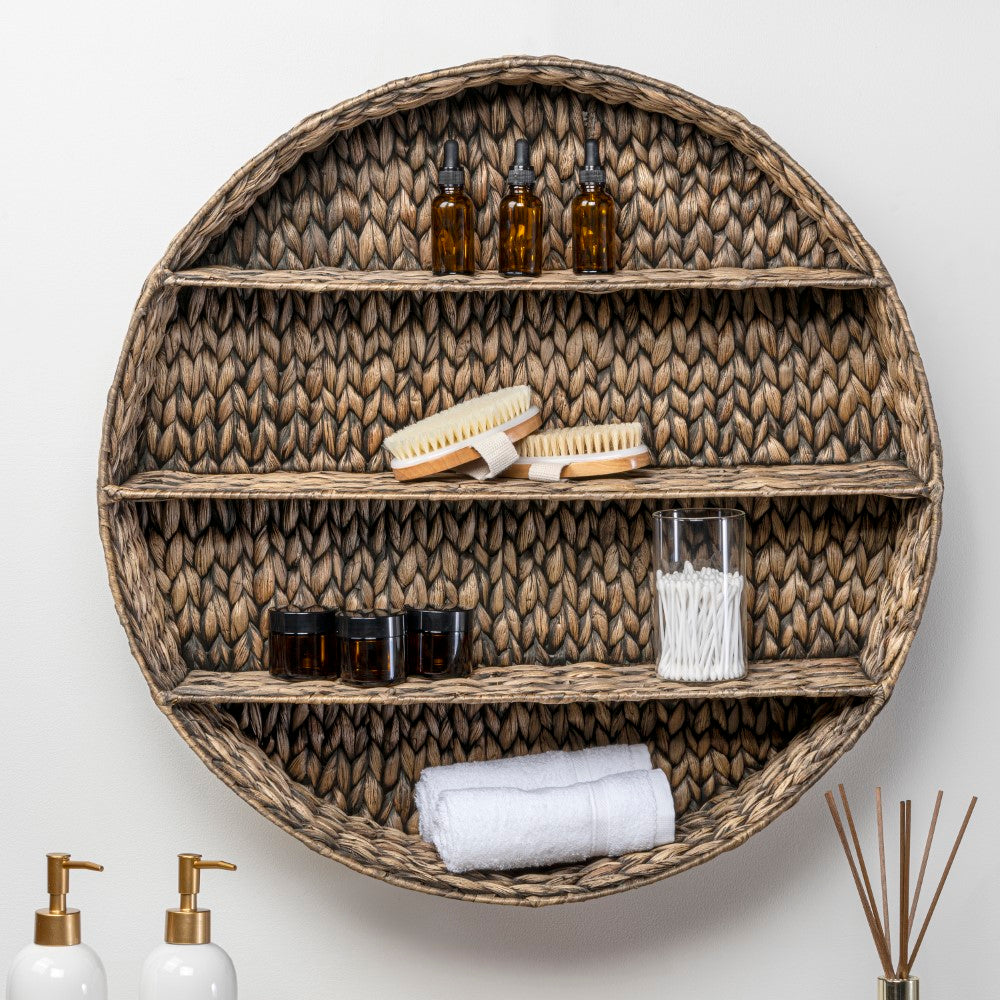 Annulus 24.5" 3-Shelf Circular Handwoven Hyacinth Wall Rack