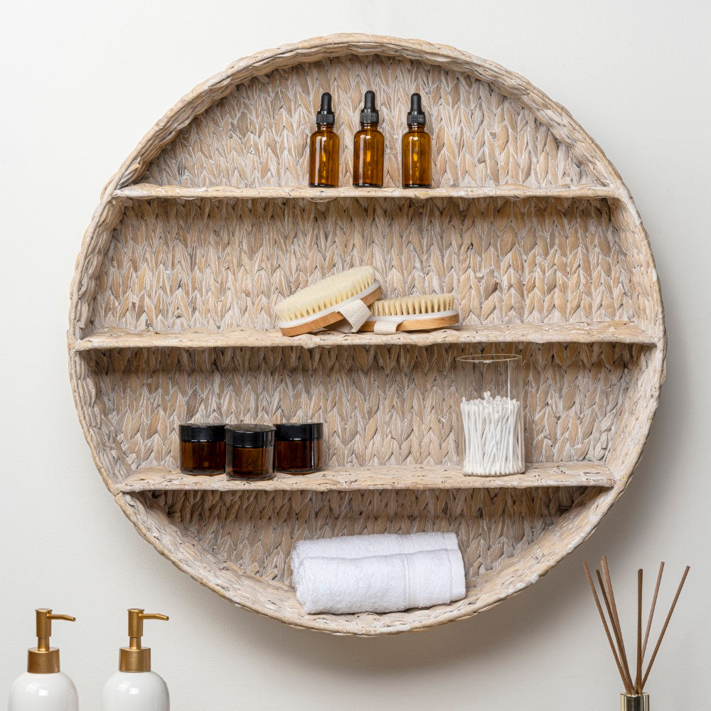 Annulus 24.5" 3-Shelf Circular Handwoven Hyacinth Wall Rack