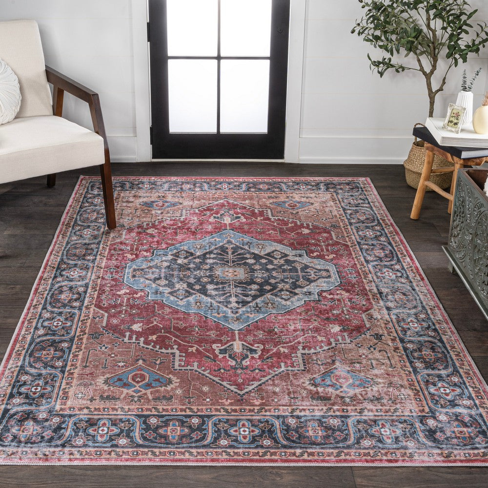 Bright ogee Medallion Washable Area Rug