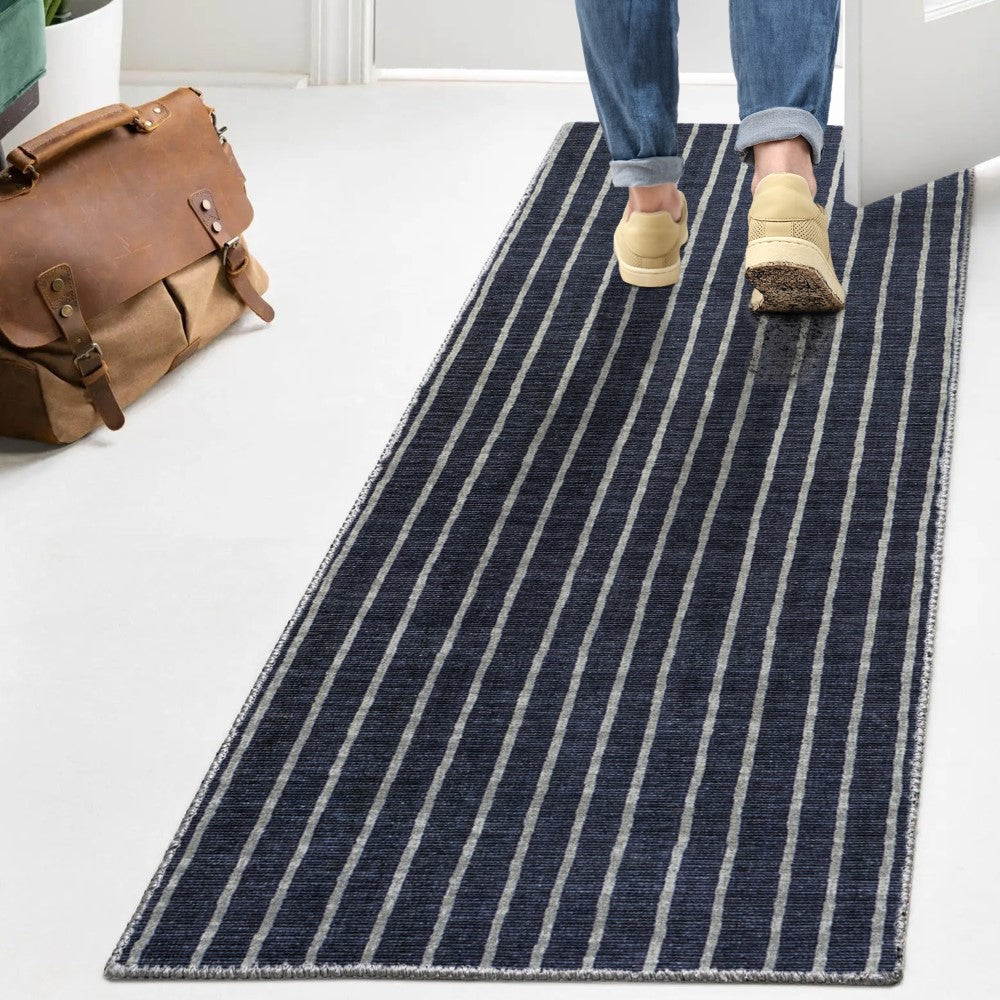 Belle Distressed Ticking Stripe Machine-washable Area Rug