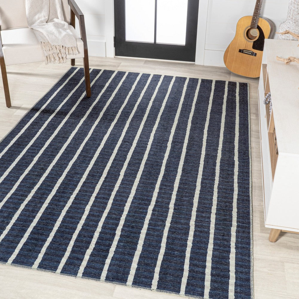 Belle Distressed Ticking Stripe Machine-washable Area Rug