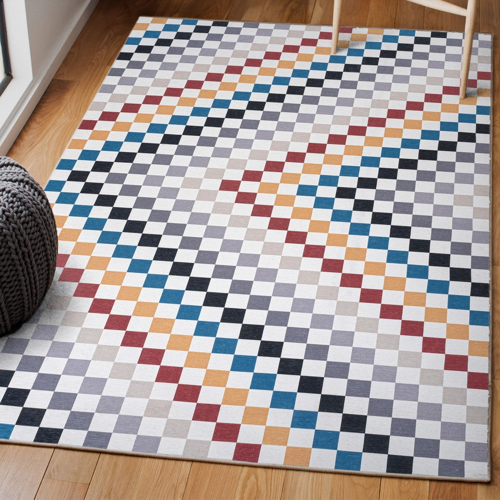 Royale Modern Cottage Checkerboard Washable Area Rug