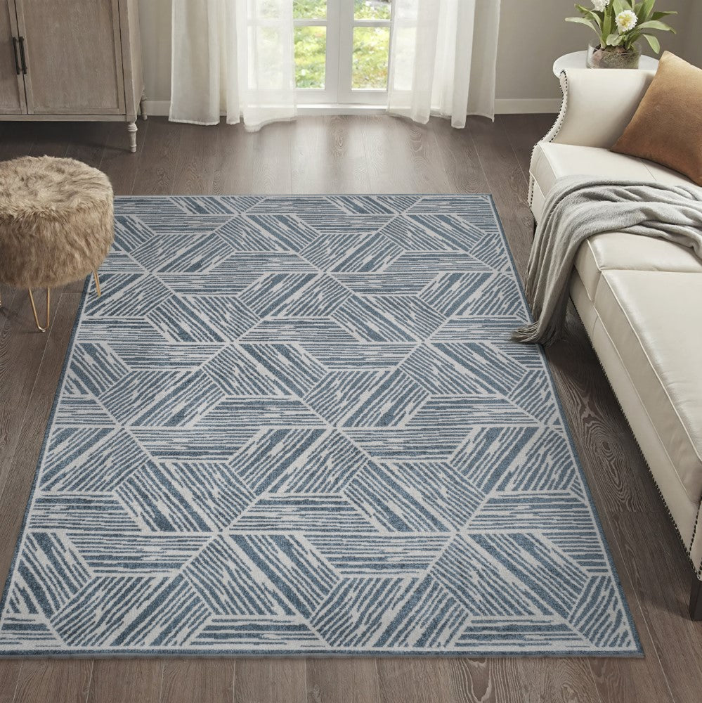 Nordic Modern Coastal Geometric Machine-Washable Area Rug