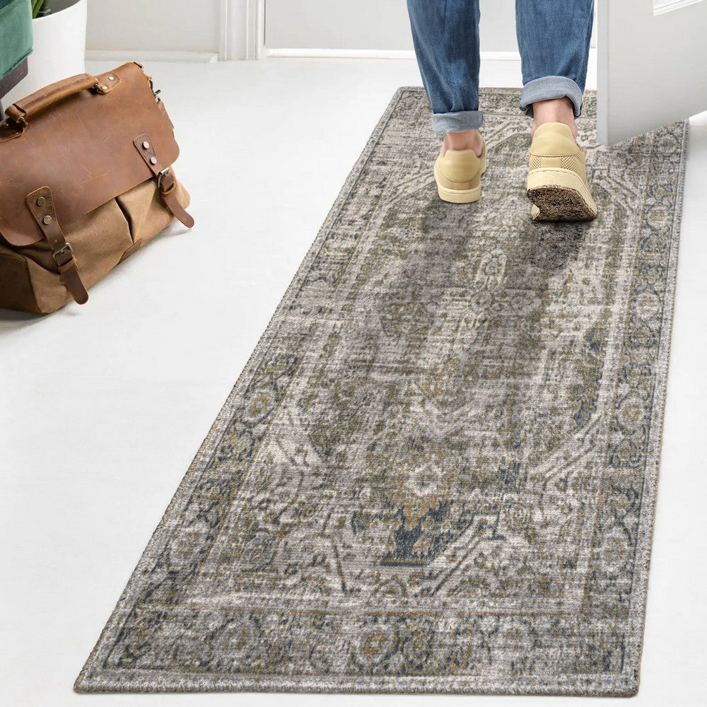 Julita Bold Distressed Medallion Low-Pile Machine-Washable Area Rug