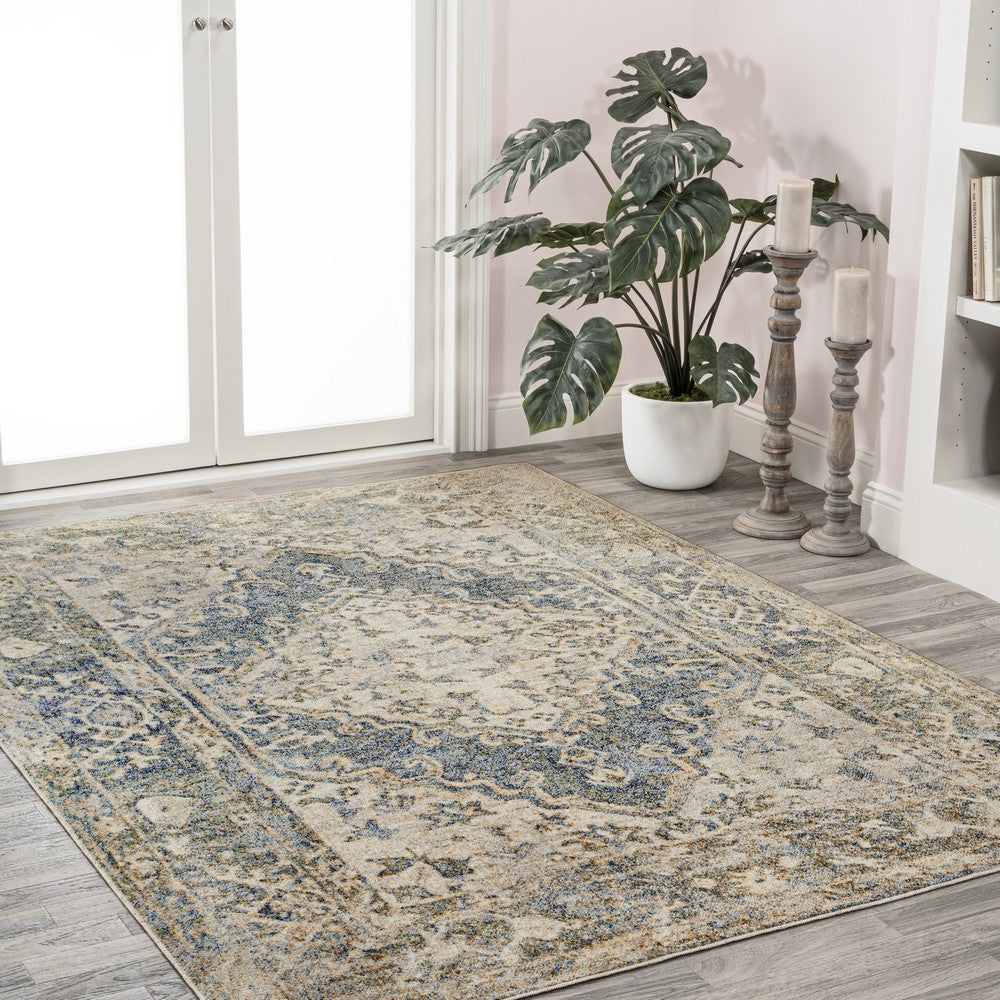 Lotus Distressed Medallion Low-Pile Machine-Washable Area Rug
