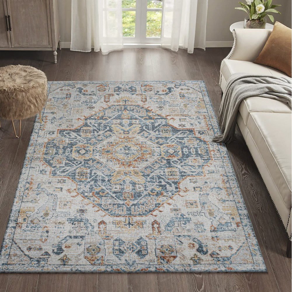 Tarifa Bohemian Medallion Low-Pile Machine-Washable Area Rug