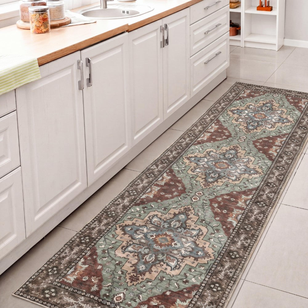 Lunara Boho Medallion Border Non-slip Machine-washable Area Rug