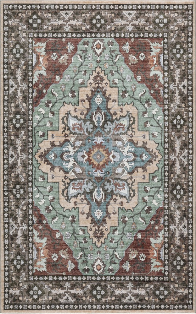 Lunara Boho Medallion Border Non-slip Machine-washable Area Rug