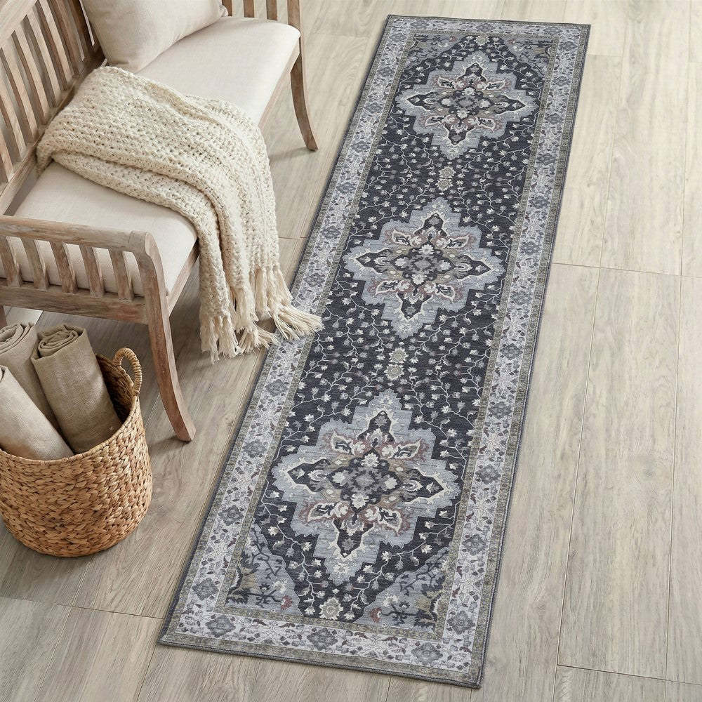 Lunara Boho Medallion Border Non-slip Machine-washable Area Rug