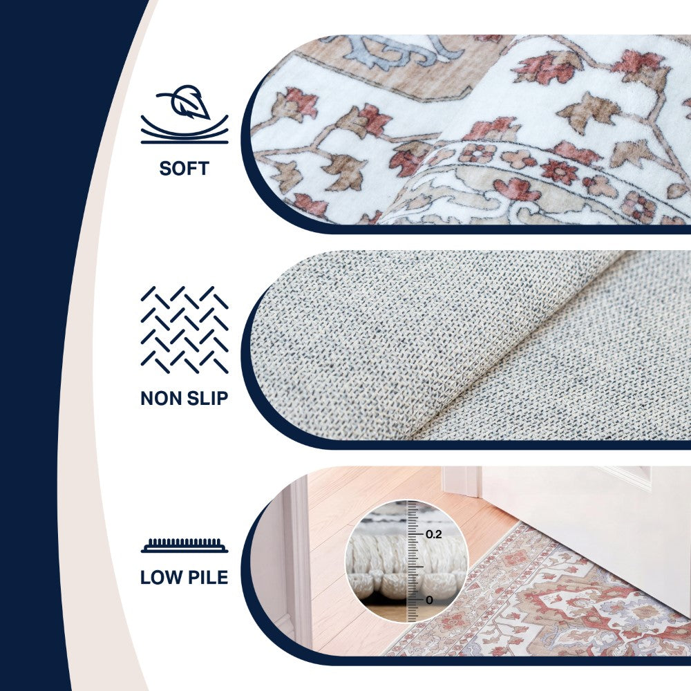Lunara Boho Medallion Border Non-slip Machine-washable Area Rug