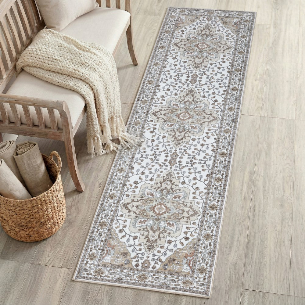 Lunara Boho Medallion Border Non-slip Machine-washable Area Rug