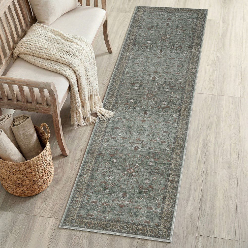 Solmere Medallion All-over Floral Border Non-slip Machine-washable Area Rug