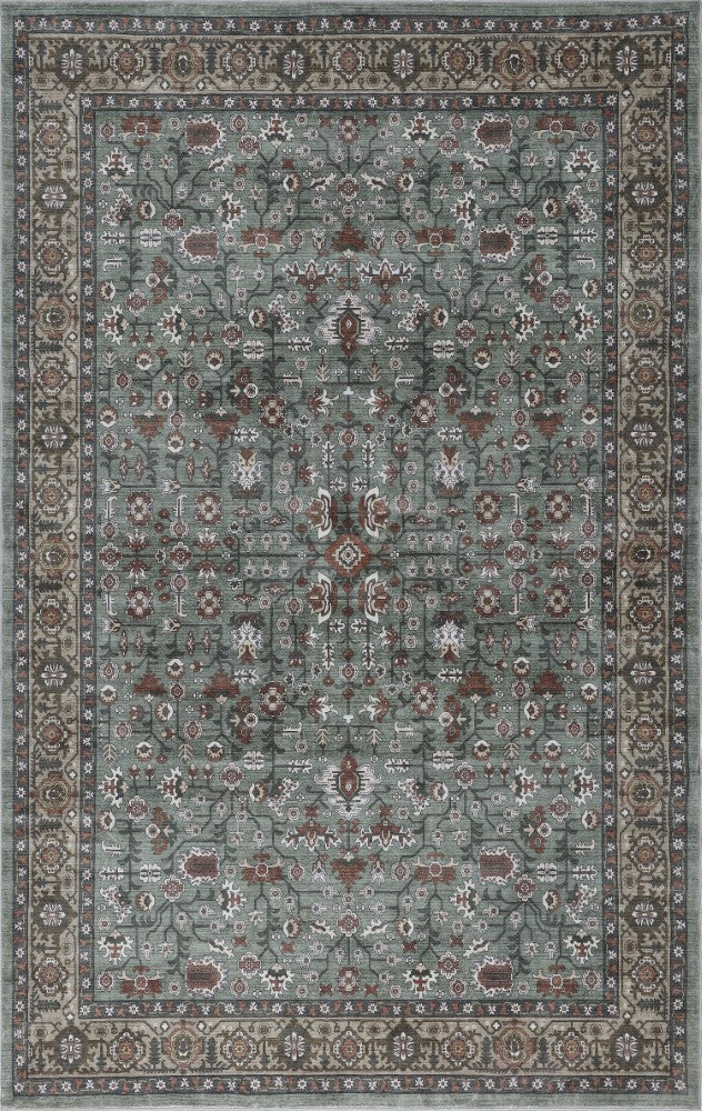 Solmere Medallion All-over Floral Border Non-slip Machine-washable Area Rug