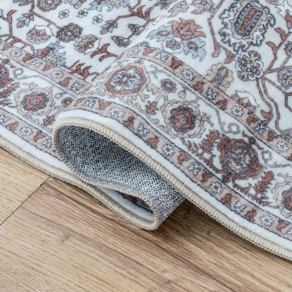 Solmere Medallion All-over Floral Border Non-slip Machine-washable Area Rug