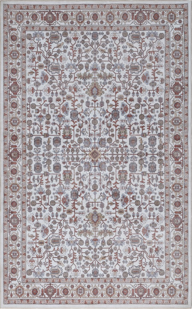 Solmere Medallion All-over Floral Border Non-slip Machine-washable Area Rug