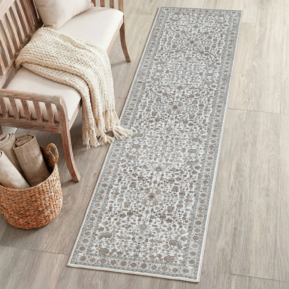 Solmere Medallion All-over Floral Border Non-slip Machine-washable Area Rug