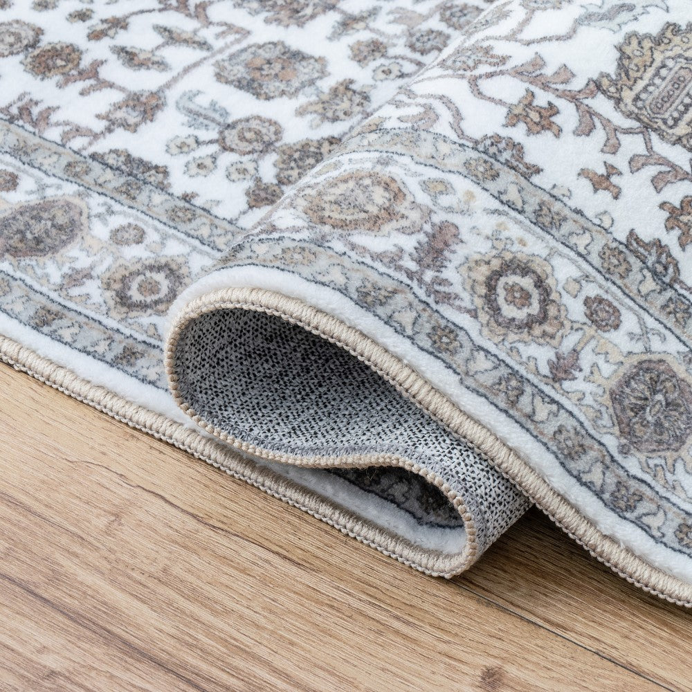 Solmere Medallion All-over Floral Border Non-slip Machine-washable Area Rug