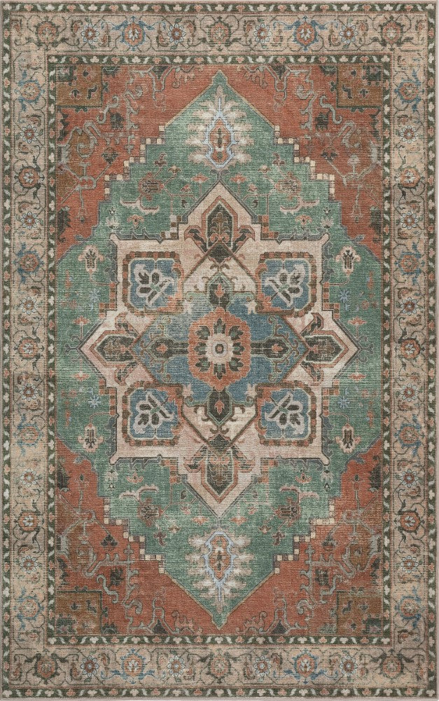 Elowen Ornate Large Medallion Border Non-slip Machine-washable Area Rug