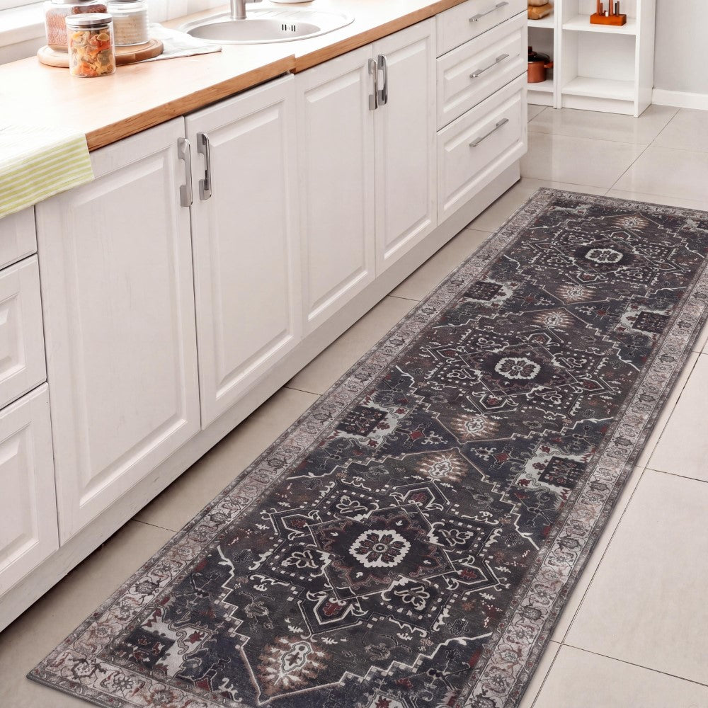 Elowen Ornate Large Medallion Border Non-slip Machine-washable Area Rug