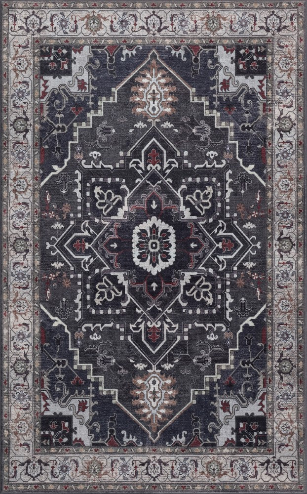 Elowen Ornate Large Medallion Border Non-slip Machine-washable Area Rug