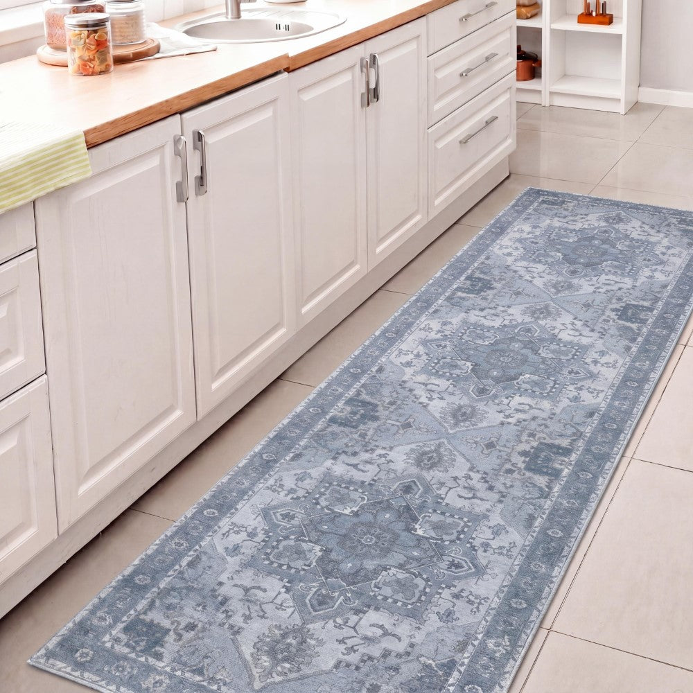 Elowen Ornate Large Medallion Border Non-slip Machine-washable Area Rug