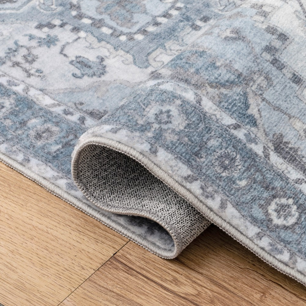 Elowen Ornate Large Medallion Border Non-slip Machine-washable Area Rug